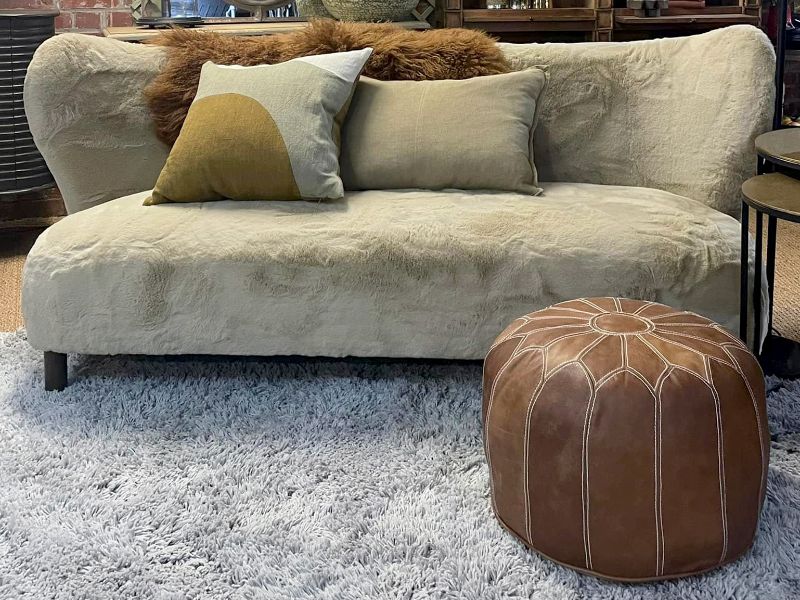 Sherpa Love Seat (183cm) in faux fur and oak, offering luxurious comfort and elegant design for modern living spaces.