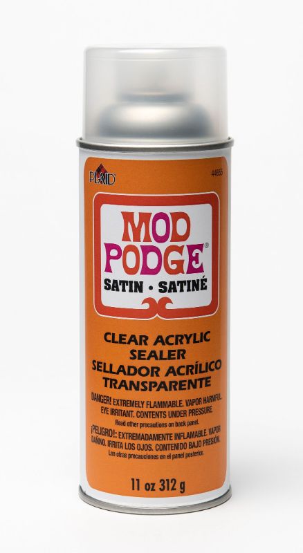 Clear acrylic sealer spray for crafts, providing a satin finish that dries quickly and protects a variety of surfaces.