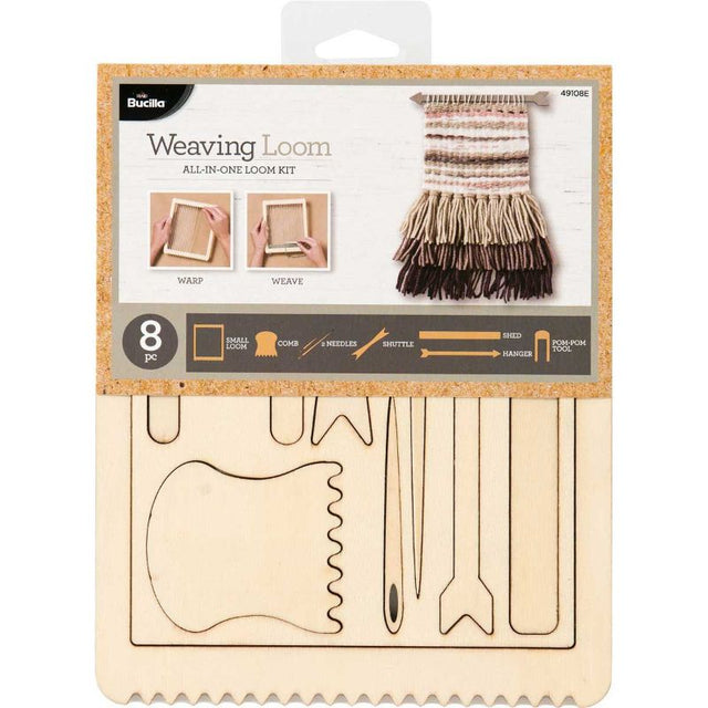 Bucilla 49108 loom kit for crafting hand-woven art, includes tools for easy weaving, finished size 7"x6".