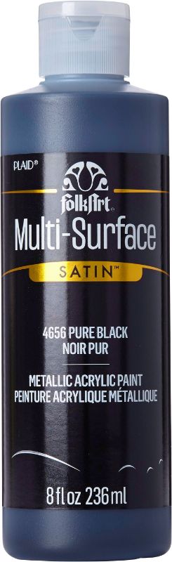 Folk Art Multi-surface Acrylic Paint in PURE BLACK, 8oz, versatile for various surfaces, with a smooth, creamy consistency.