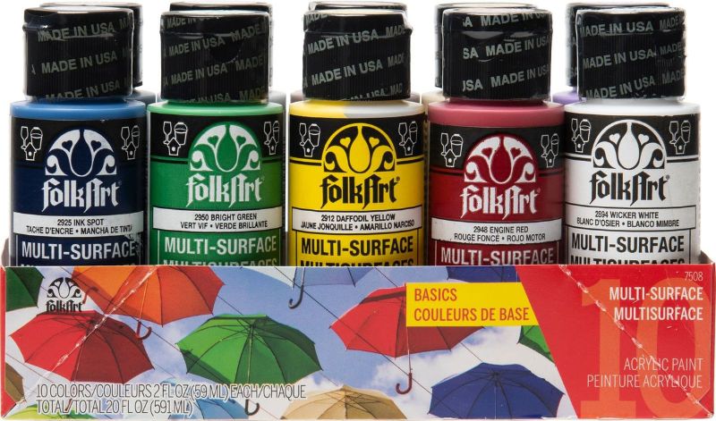 Folk Art Multi-surface Acylic Paint 2oz/59ml Basics - Set Of 10