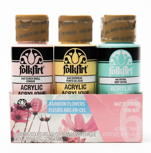 Set of 6 pastel acrylic paints in vibrant shades for spring crafts, ideal for wood, canvas, and fabric projects.