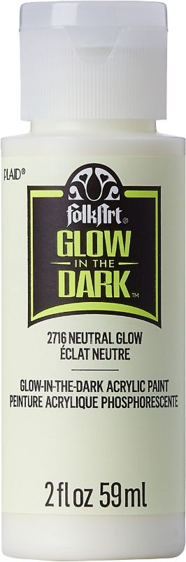 Folk Art Acrylic Glow In The Dark Paint 2oz bottle, non-toxic, creamy texture, perfect for vibrant DIY projects and crafts.