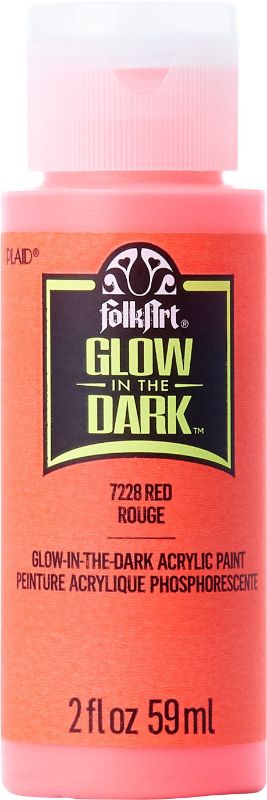 Vibrant 2oz red glow-in-the-dark acrylic paint for arts and crafts, ideal for various surfaces with easy cleanup.