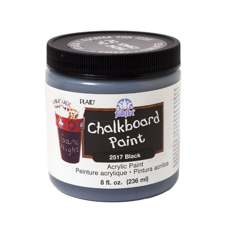 FolkArt Chalkboard Paint in black, 8oz jar, perfect for creating custom chalkboard surfaces on various projects.