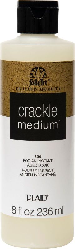 8oz bottle of FolkArt Crackle Medium for creating rustic, cracked finishes on various surfaces with acrylic paints.