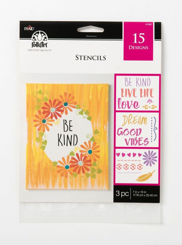 Folk Art Stencil Value Pack 7x10 Inches Inspirational 3 Pieces