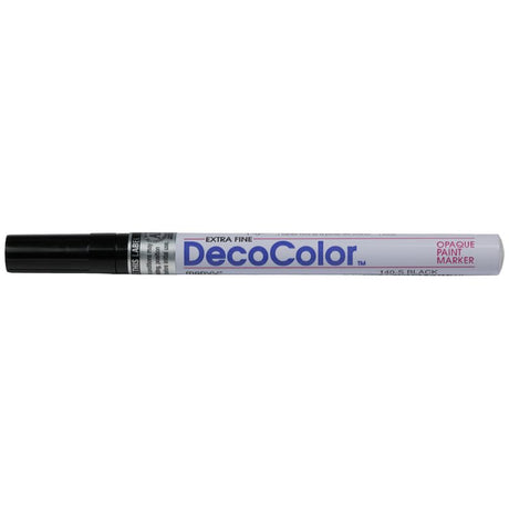 Marvy Decocolor Opaque Paint Marker in Black, extra fine tip for precise detailing on various surfaces like glass, wood, and metal.