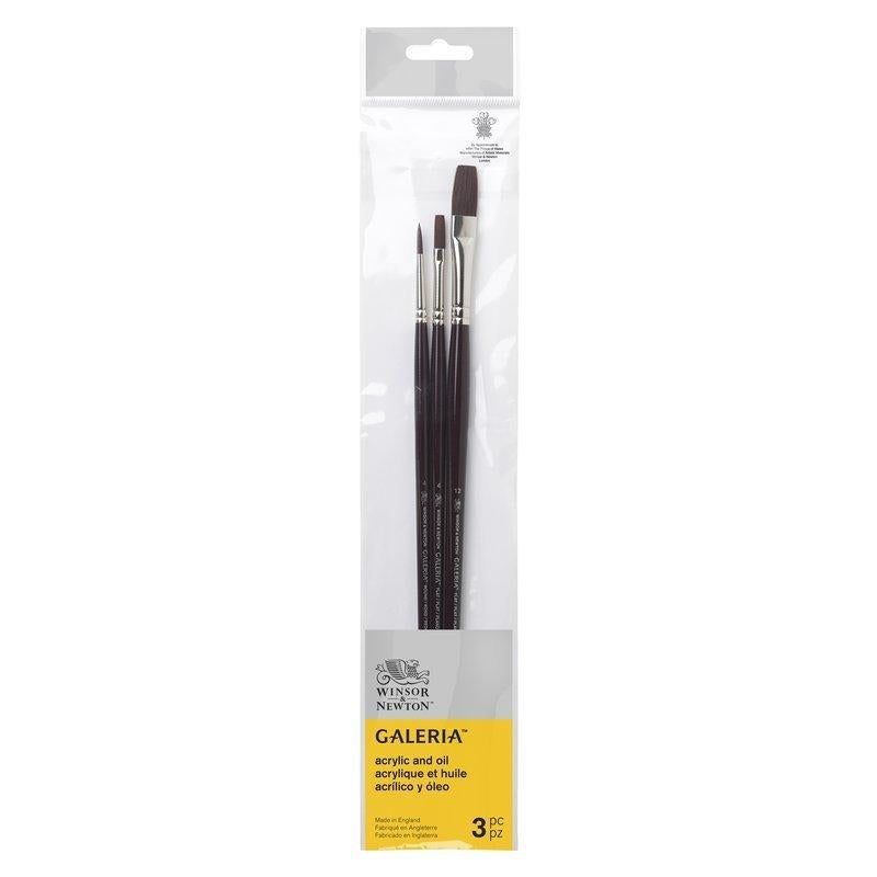 Winsor & Newton Galeria Brush Set of 3 with long handles for precise color application in various mediums.