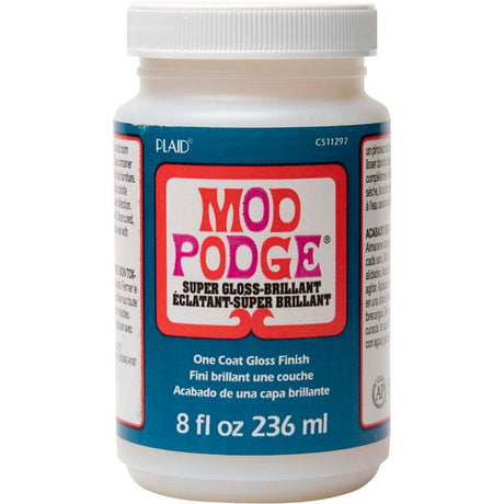 Mod Podge Super Gloss Top Coat 8oz offers a high-gloss finish for decoupage and crafting, enhancing and protecting projects.