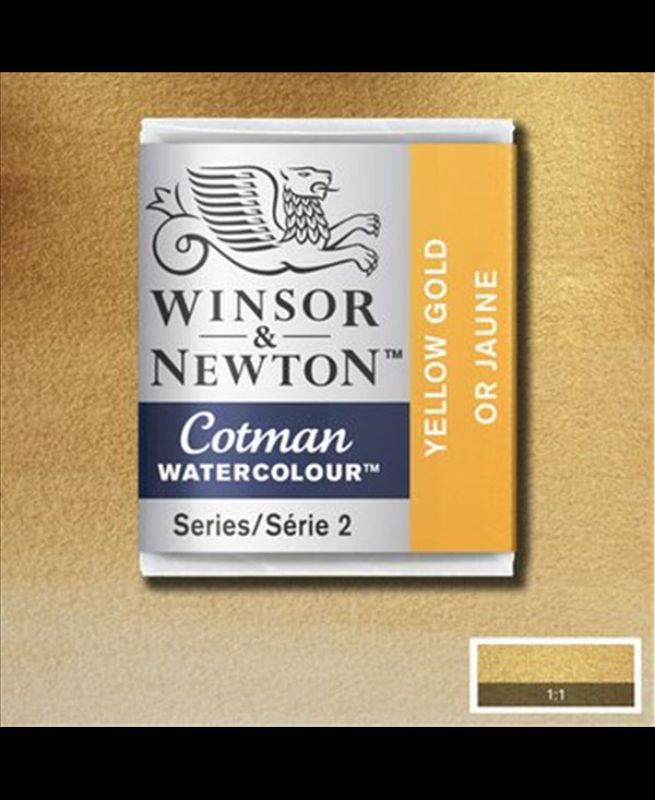 Winsor & Newton Cotman YELLOW GOLD watercolour half pan, vibrant for transparent layering and ideal for artists of all levels.