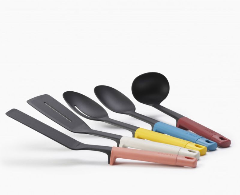 Joseph Joseph Elevate Store Utensil Set with ergonomic design, heat-resistant tools, and organized storage tray for mess-free cooking.