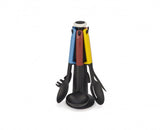 Joseph Joseph Elevate Carousel 6-Piece set with ergonomic utensils on a rotating stand for mess-free, hygienic cooking.