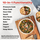 Instant Pot Pro Multi-Cooker 5.7L with 28 cooking programs, stainless steel pot, and quick pre-heating for effortless meals.