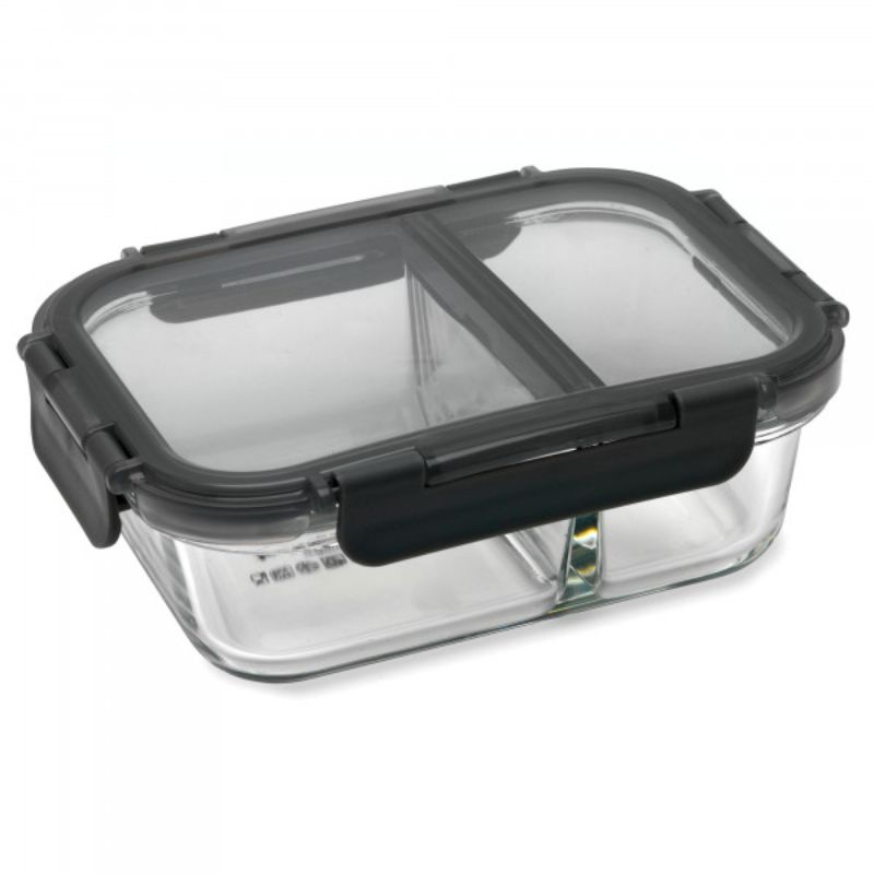 Pyrex 580ml meal prep container with divided glass compartments, leak-proof lid, and durable, stain-resistant design.