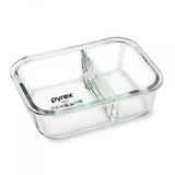 Clear divided Pyrex Meal Prep Storage container, 580ml, with leak-proof lid for healthy meal organization and freshness.