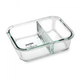 Premium Pyrex 980ml glass meal prep storage with divided compartments and leak-proof lid for fresh, organized meals.