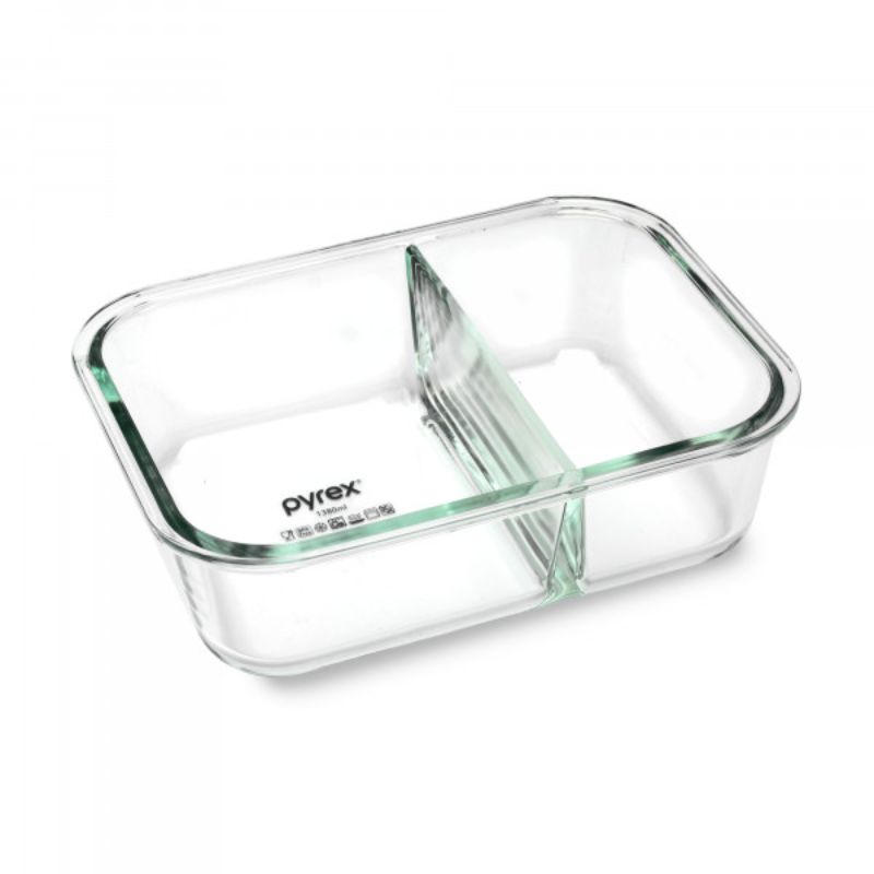 Divided glass meal prep container 1380ml with leak-proof lid, stain-resistant, and microwave/oven safe (lid not oven safe).