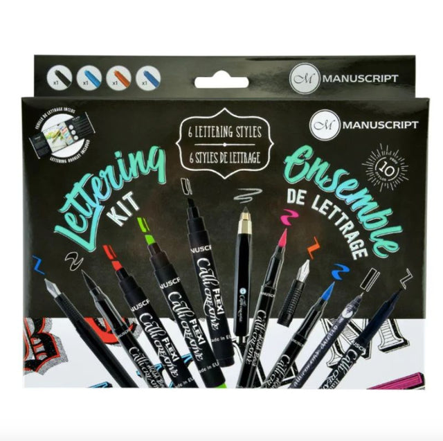 Manuscript Callicreative Ultimate Lettering Kit with 10 pens and a beginner’s guide for mastering beautiful lettering techniques.