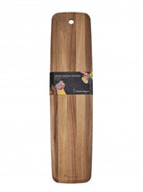 Sustainable acacia wood serving board, 80x20cm, ideal for dips and charcuterie with a bevelled edge for easy handling.