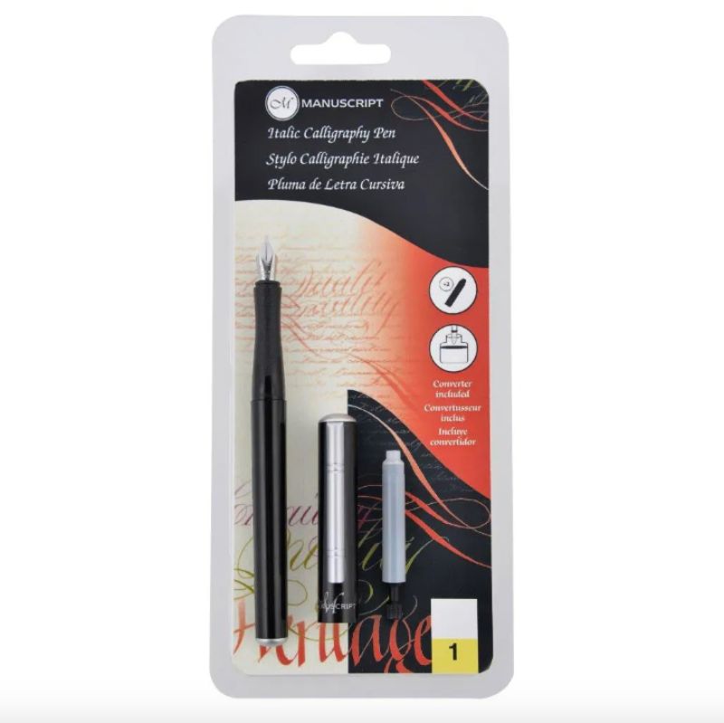 Elegant Manuscript Calligraphy Italic Pen Set with 1.1mm nib, ink converter, and cartridges for stunning lettering.