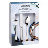 Elegant 24pc Wiltshire Salisbury Cutlery Set in premium 18/10 stainless steel, featuring a mirror finish and classic design.