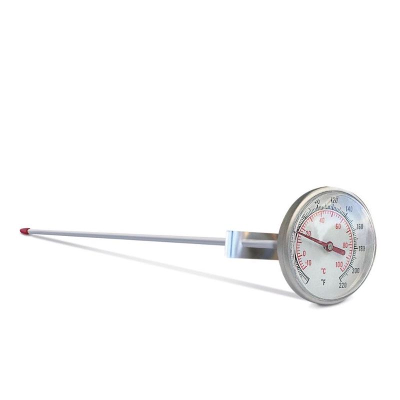 Stainless steel Mad Millie Thermometer with attachment clip for precise temperature control in cooking and food crafting.