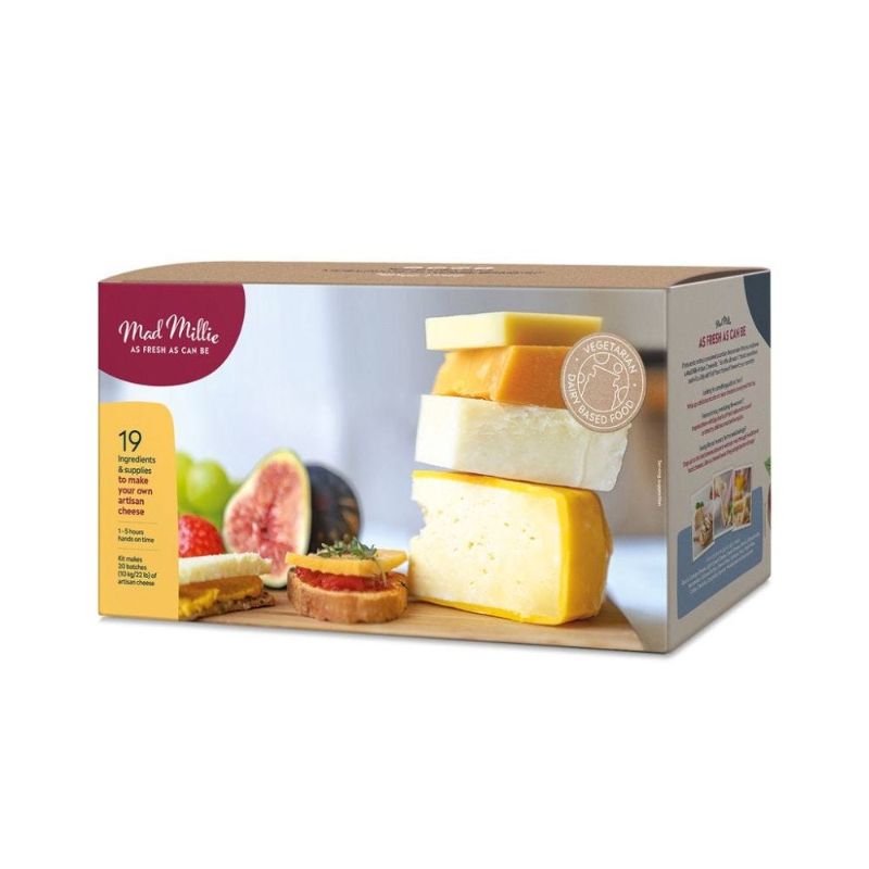 MM Artisan Cheese Kit for making fresh and aged cheeses at home; includes all tools and ingredients—just add milk!