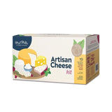 Artisan cheese kit with all-in-one tools for making 20 batches of fresh and aged cheeses at home, no artificial ingredients.