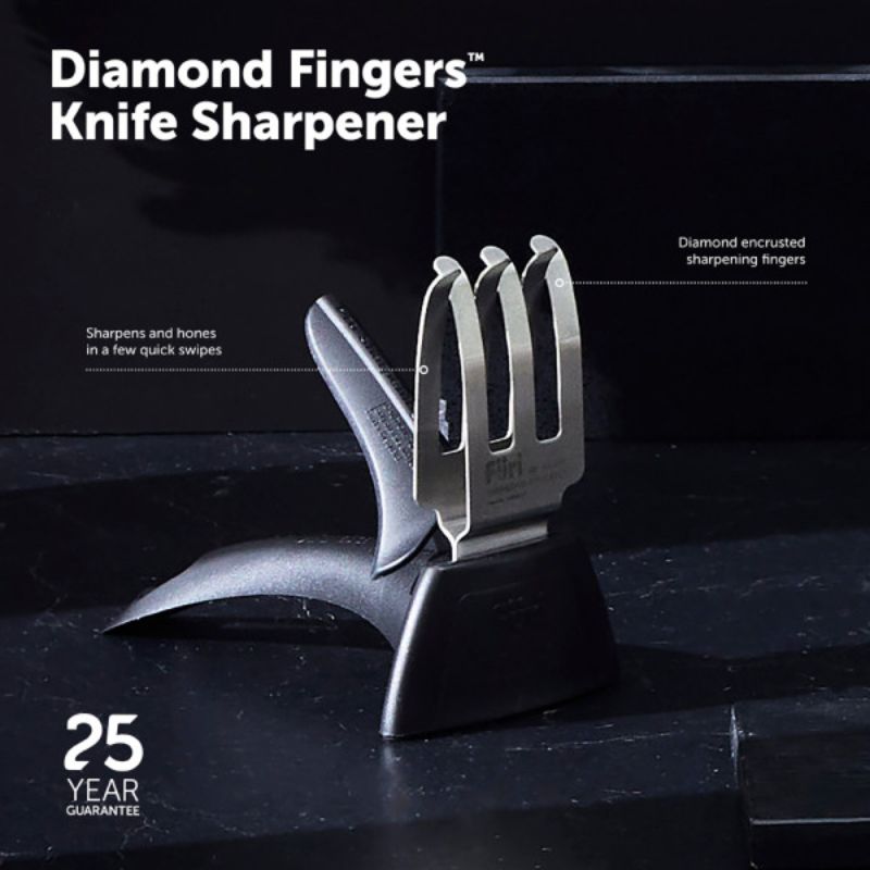 Furi Diamond Fingers™ Knife Sharpener with 6 stainless steel diamond-coated fingers for sharp, precise blades in a compact design.