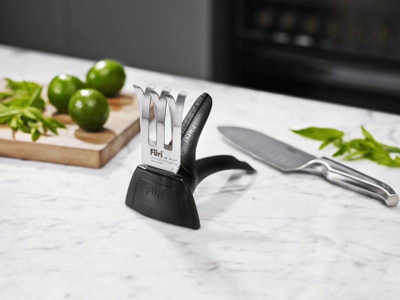 Furi Diamond Fingers™ Knife Sharpener with six diamond-coated stainless steel fingers for precision sharpening of all knives.