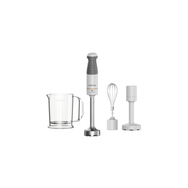 Kenwood Triblade XL Stick Blender in white with accessories, featuring 850W power and innovative Triblade technology for versatile blending.