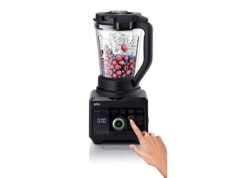 Braun PowerBlend 9 Jug in black, featuring TrAction Technology for fine blends, 18 programs, and durable, BPA-free design.