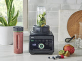 Braun PowerBlend 9 Jug in black, featuring TrAction Technology, PrecisionEdge blade, and Blend&Go portable bottle.