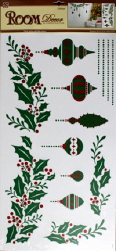 Christmas Wall Decal set featuring 10 vibrant green designs, perfect for festive home decoration and easy repositioning.
