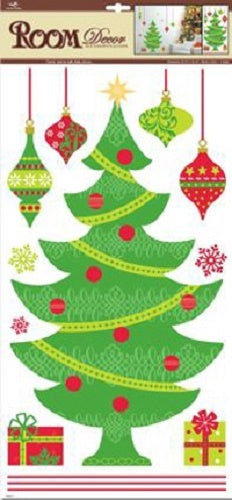 Festive Christmas wall decal featuring a tree with presents, perfect for easy holiday decorating in any room.