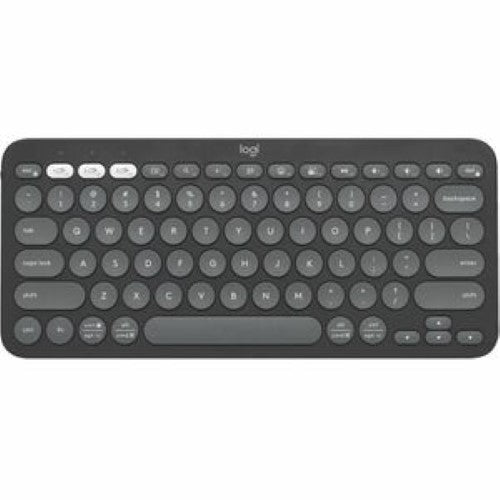 Logitech Pebble Keys 2 K380s wireless keyboard in Tonal Graphite with Bluetooth, compact design, and eco-friendly construction.