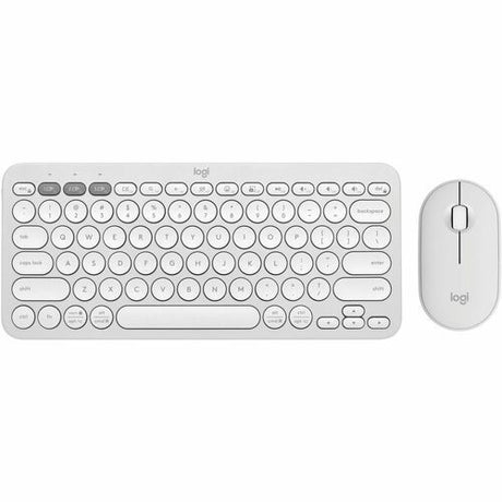 Logitech Pebble 2 Combo in Tonal White, featuring a wireless keyboard and mouse with smooth tracking and plug-and-play setup.