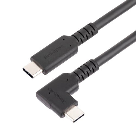 Rugged 6ft right angle USB-C cable, 5 Gbps data transfer, 100W charging, ideal for tight spaces and durable use.