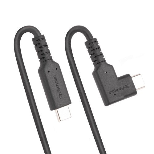 Rugged 6ft right-angle USB-C cable for fast 5 Gbps data transfer, 100W charging, and optimal routing in tight spaces.