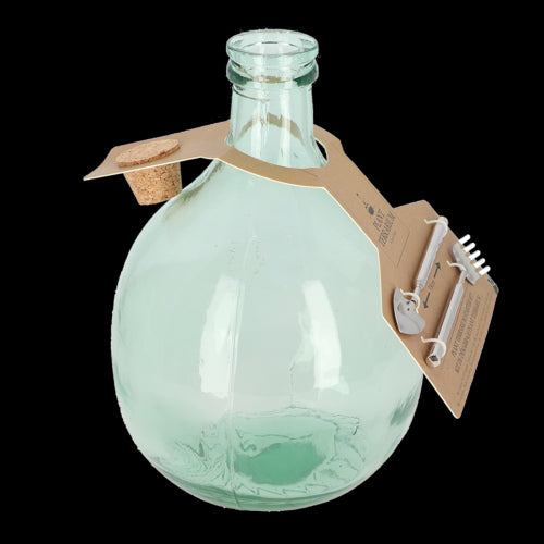 Exquisite 5L terrarium bottle made of recycled glass with cork top and tools for creating a self-sustaining plant ecosystem.