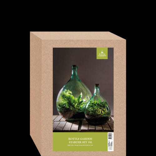 Glass terrarium bottle set (35L) with cork and tools, perfect for creating a self-sustaining indoor garden.