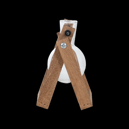 Elegant wooden cutting vase with glass holder, perfect for plant cuttings, flowers, and bulbs (13 x 6 x 14cm).