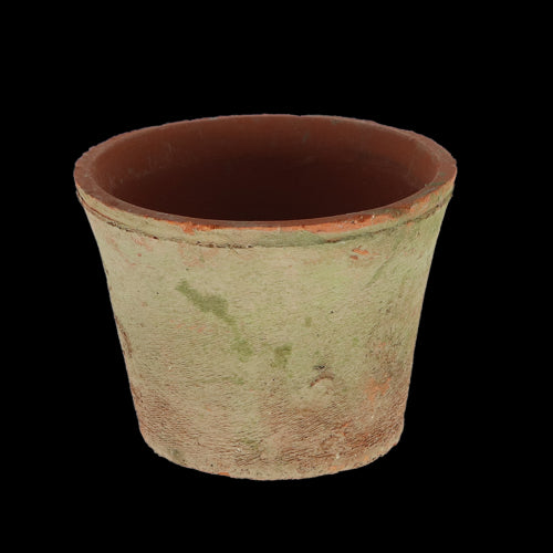 Set of 12 handcrafted round terracotta pots, 16 x 16 x 14cm, with a rustic Tuscan design for indoor and outdoor gardening.