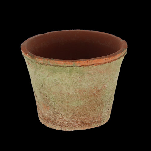 Set of 12 handcrafted terracotta planters with aged finish, perfect for flowers, herbs, and succulents, 16 x 16 x 14cm.