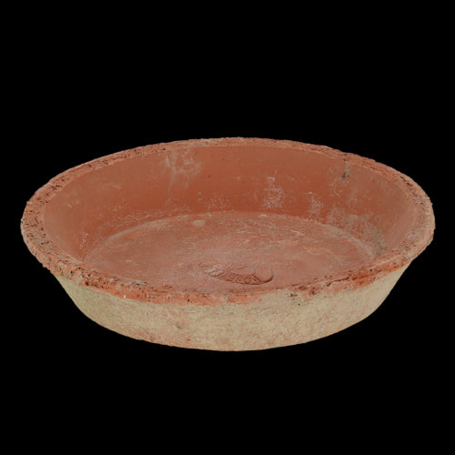 Set of 12 round terracotta saucers, 16cm diameter, stylishly catch excess water and enhance plant care.