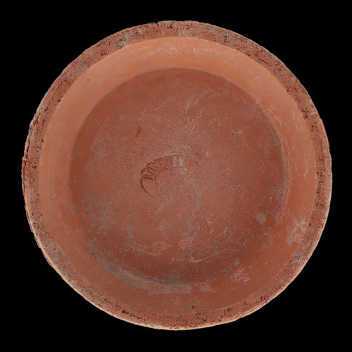 Set of 12 round terracotta saucers (16cm) for potted plants, featuring a rustic Tuscan design to catch excess water.