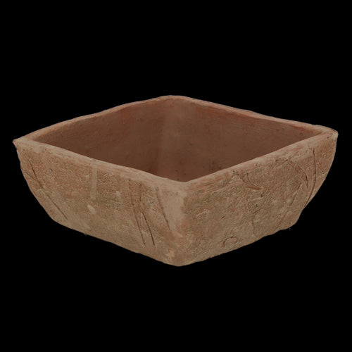 Aged Terracotta square pot (22 x 22 x 7cm) with Tuscan design, ideal for indoor and outdoor planting.