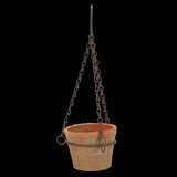 Aged terracotta hanging pot (12x8cm) with drainage hole, perfect for small plants and rustic home decor.