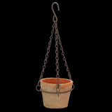 Handcrafted aged terracotta hanging pot (12 x 8cm) with drainage hole, perfect for small plants and decorative flowers.